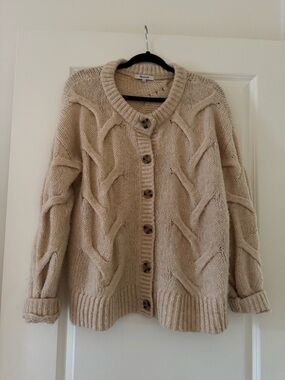 Madewell Beige Cable-Knit Button Cardigan